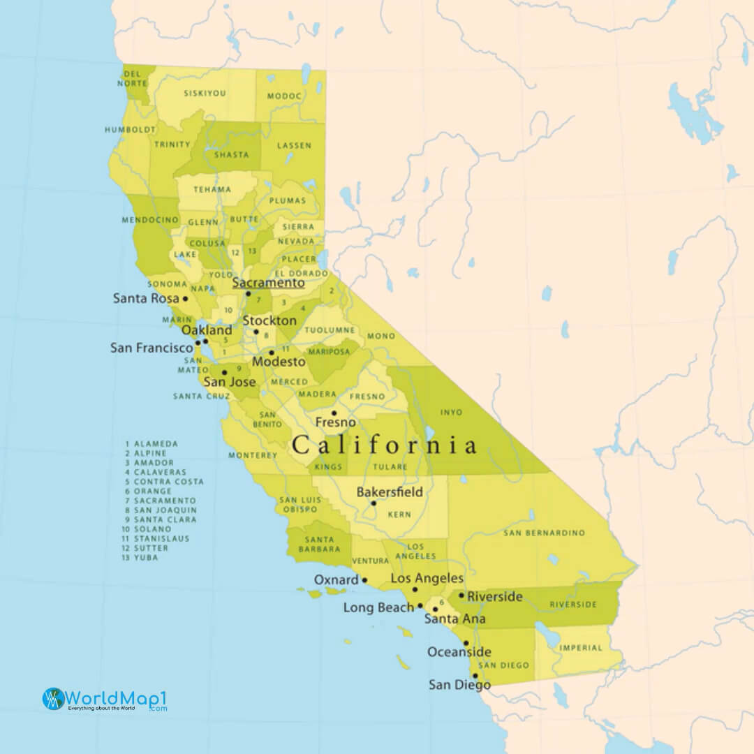Carte de la Californie avec Los Angeles